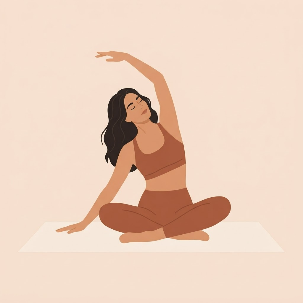 Illustration of a woman in a seated yoga stretch